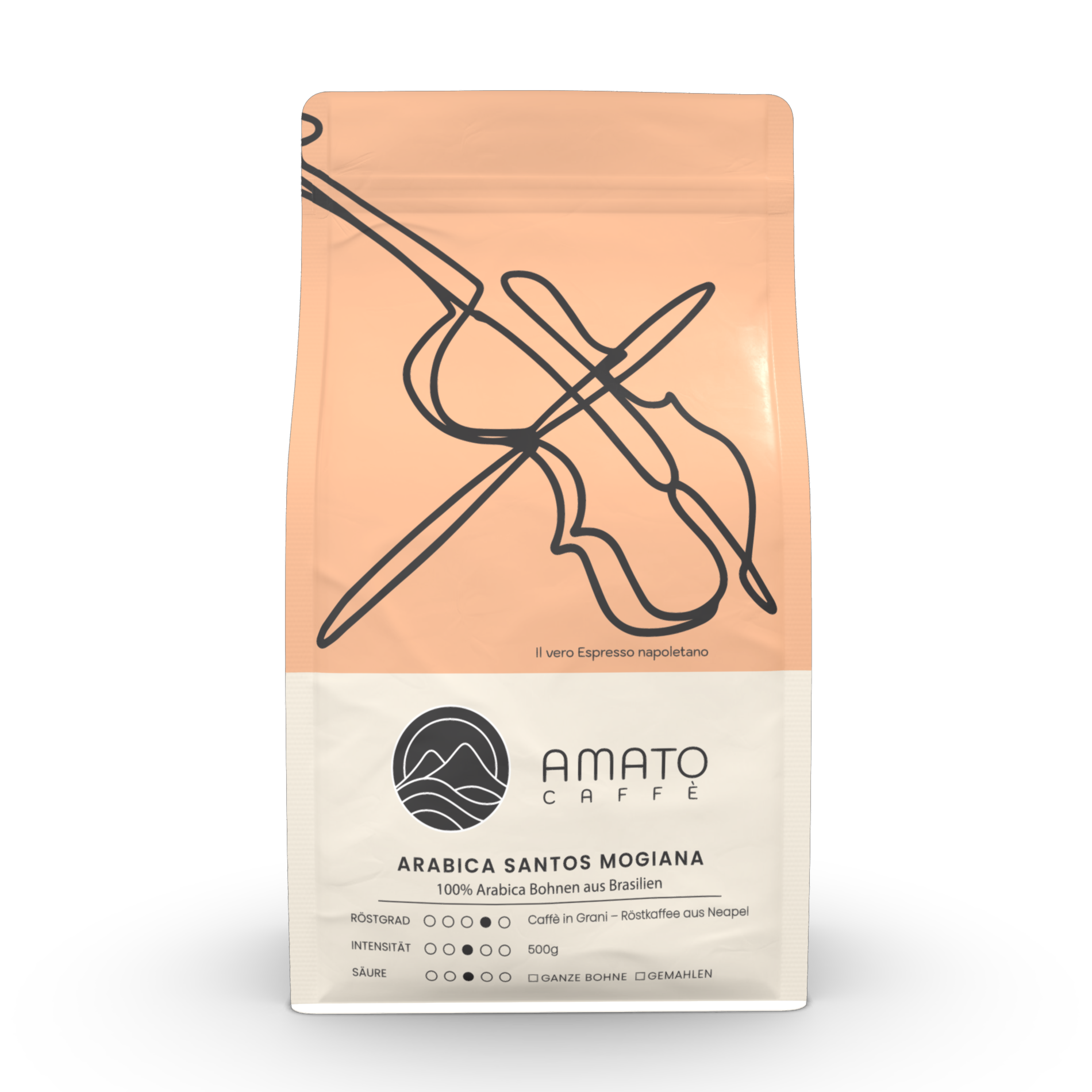 Der Espresso ARABICA SANTOS von AMATO CAFFE ist auch als Kaffee geeignet. Bekömmlich mit einer großen Fülle fruchtiger Nuancen. Brasilianische Arabicabohnen nach neapolitanischer Art geröstet.