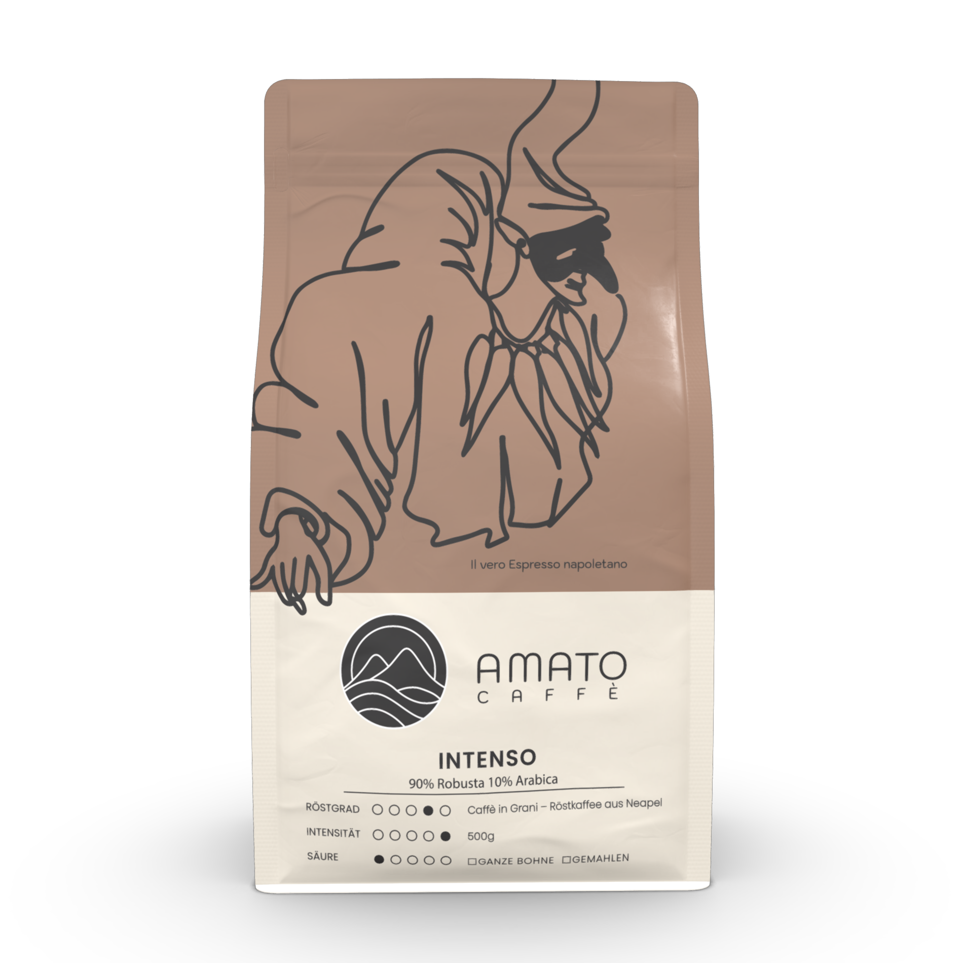 Der Kaffee & Espresso INTENSO von AMATO CAFFE - die Robustabohnen aus Ugandas Hochlandgebirgen besticht durch ein würzig abgerundetes Aroma, ist reich an Koffein und bildet eine traumhafte Crema.